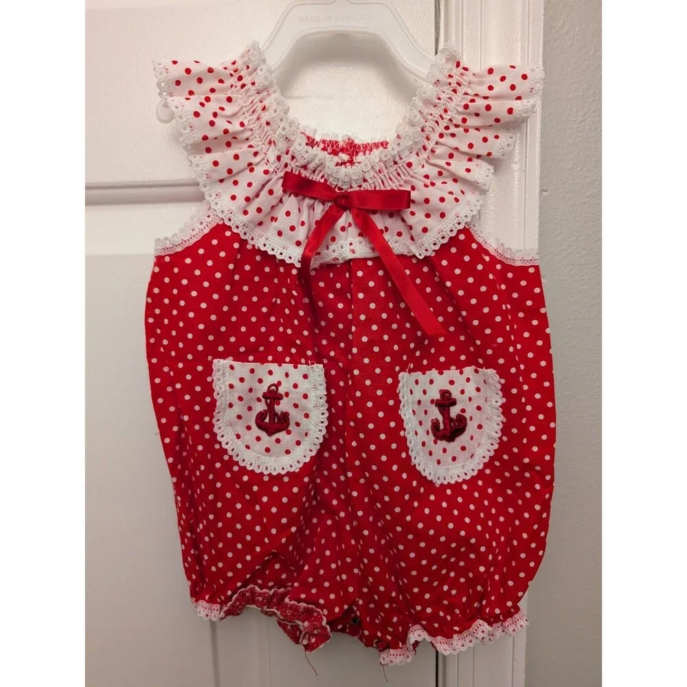 Vintage Carter's Baby Girls Bubble Romper Size 18 Months Red W/ White Polka Dots